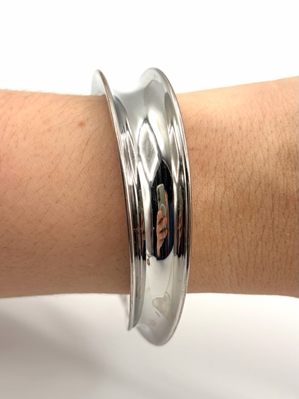 Modern Silver Tone Sculptural Bangle Bracelet Minimalist Statement